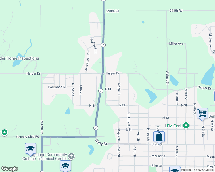 map of restaurants, bars, coffee shops, grocery stores, and more near 1400 North 13th Street in Atchison