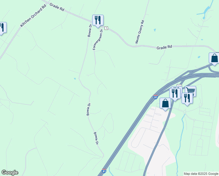 map of restaurants, bars, coffee shops, grocery stores, and more near 549 Forevergreen Drive in Falling Waters