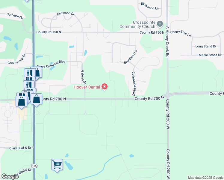 map of restaurants, bars, coffee shops, grocery stores, and more near 1442 West Stones Crossing Road in Greenwood