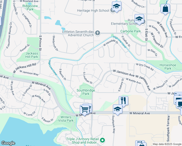 map of restaurants, bars, coffee shops, grocery stores, and more near 1633 West Kettle Avenue in Littleton