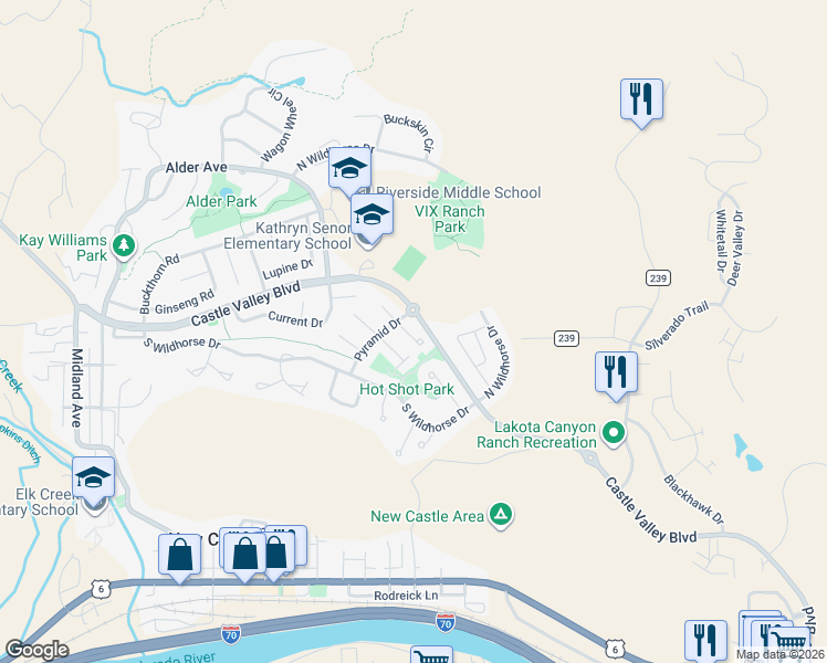 map of restaurants, bars, coffee shops, grocery stores, and more near 123 East Cathedral Court in New Castle