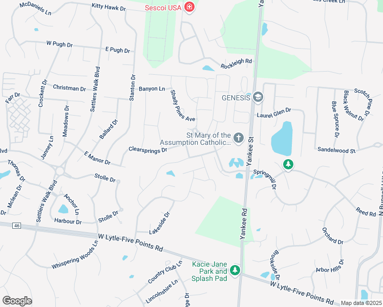 map of restaurants, bars, coffee shops, grocery stores, and more near 325 Woodstream Drive in Springboro