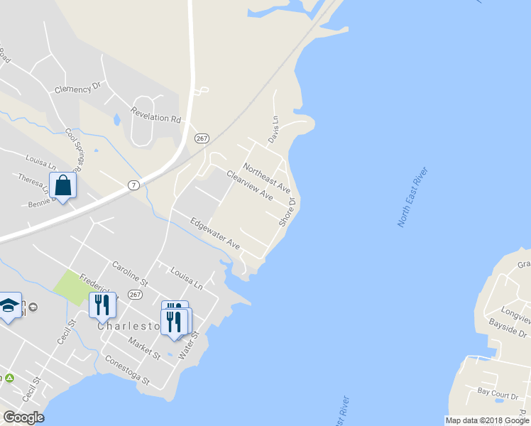 map of restaurants, bars, coffee shops, grocery stores, and more near 7 Kline Avenue in North East