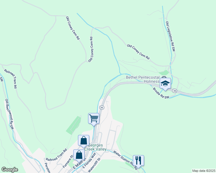 map of restaurants, bars, coffee shops, grocery stores, and more near 15701 Lower Georges Creek Road Southwest in Lonaconing