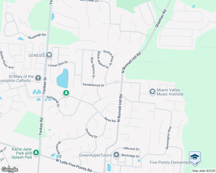 map of restaurants, bars, coffee shops, grocery stores, and more near 21 Sandelwood Street in Springboro
