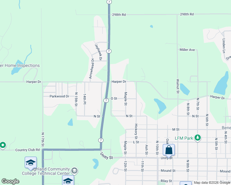 map of restaurants, bars, coffee shops, grocery stores, and more near 1400-1504 North 13th Street in Atchison