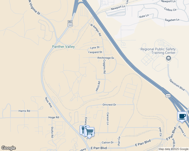 map of restaurants, bars, coffee shops, grocery stores, and more near 5125 Northern Lights Drive in Reno
