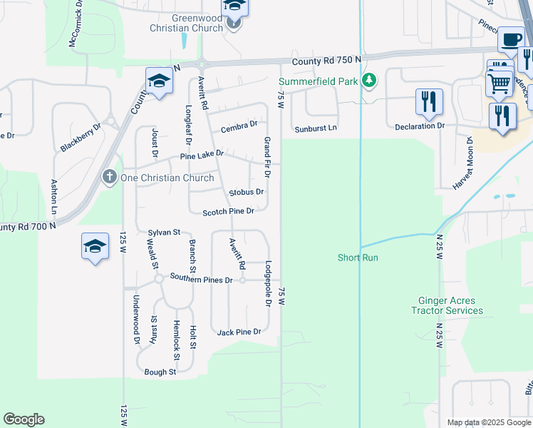 map of restaurants, bars, coffee shops, grocery stores, and more near 2785 Grand Fir Drive in Greenwood
