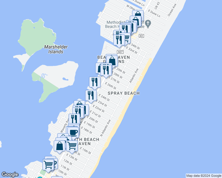 map of restaurants, bars, coffee shops, grocery stores, and more near 2508 Beach Avenue in Long Beach