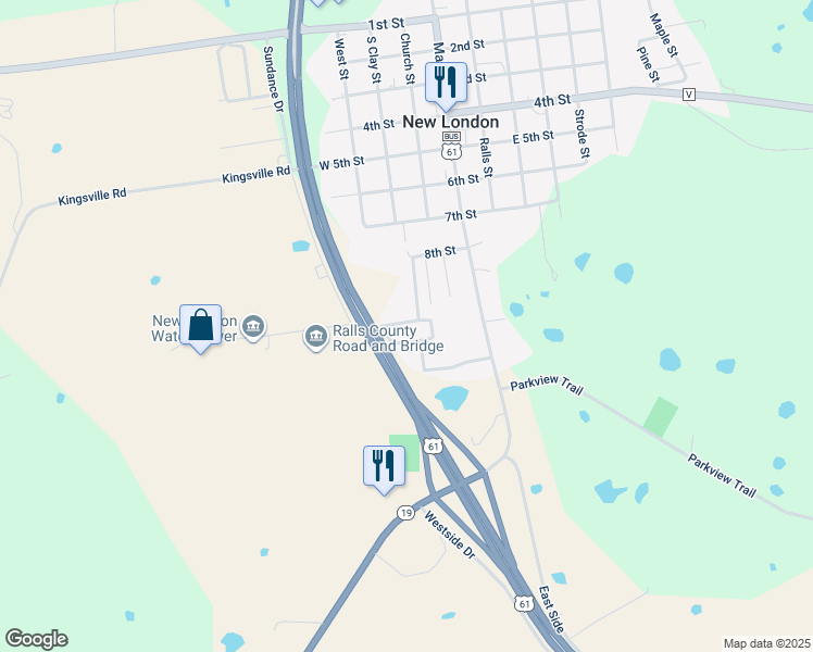 map of restaurants, bars, coffee shops, grocery stores, and more near 212 McQua Estates Loop in New London