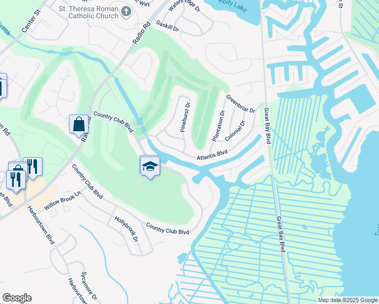 map of restaurants, bars, coffee shops, grocery stores, and more near 27 Atlantis Boulevard in Little Egg Harbor Township
