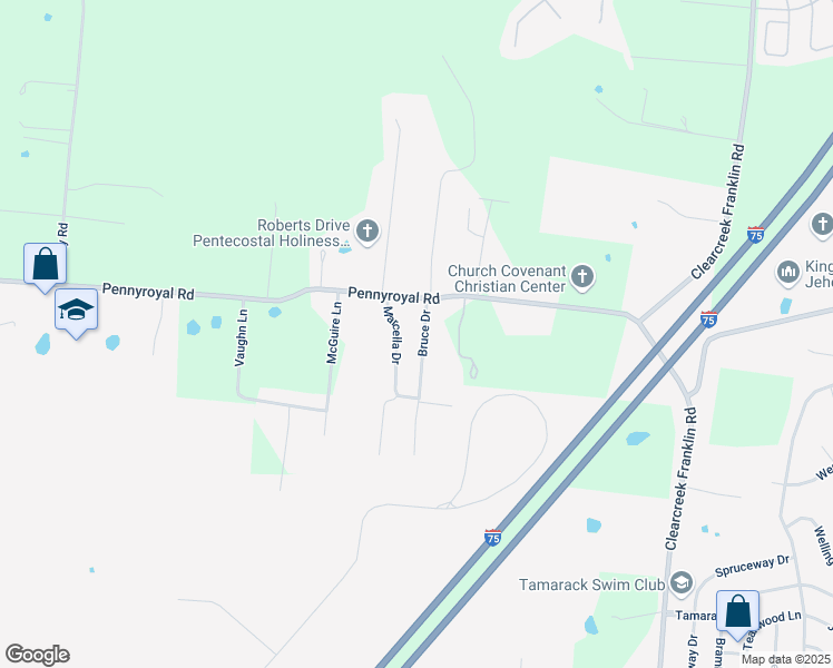 map of restaurants, bars, coffee shops, grocery stores, and more near 9423 Bruce Dr in Franklin