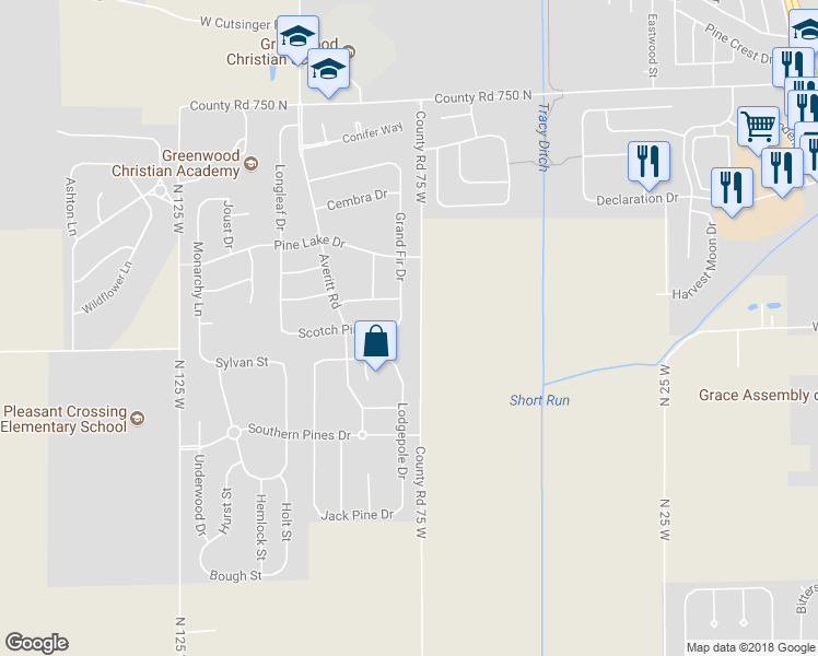 map of restaurants, bars, coffee shops, grocery stores, and more near 2769 Grand Fir Drive in Greenwood