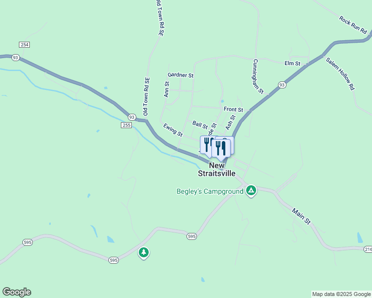 map of restaurants, bars, coffee shops, grocery stores, and more near 214 Main Street in New Straitsville