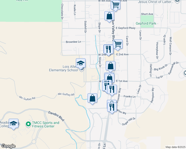map of restaurants, bars, coffee shops, grocery stores, and more near 5100 West 1st Avenue in Sun Valley