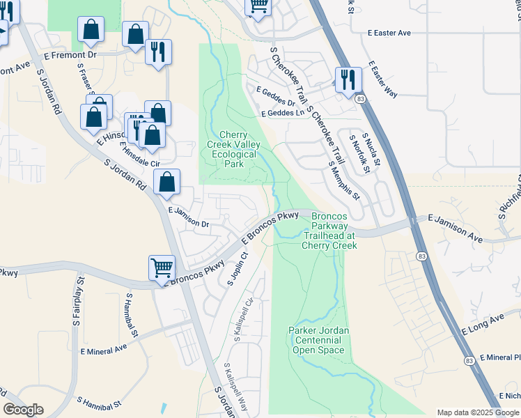 map of restaurants, bars, coffee shops, grocery stores, and more near 15849 East Jamison Drive in Englewood