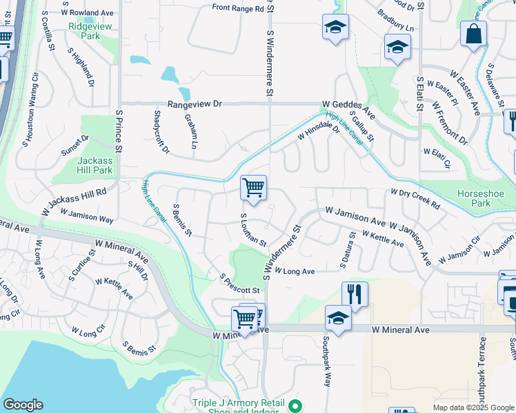 map of restaurants, bars, coffee shops, grocery stores, and more near 1633 West Kettle Avenue in Littleton