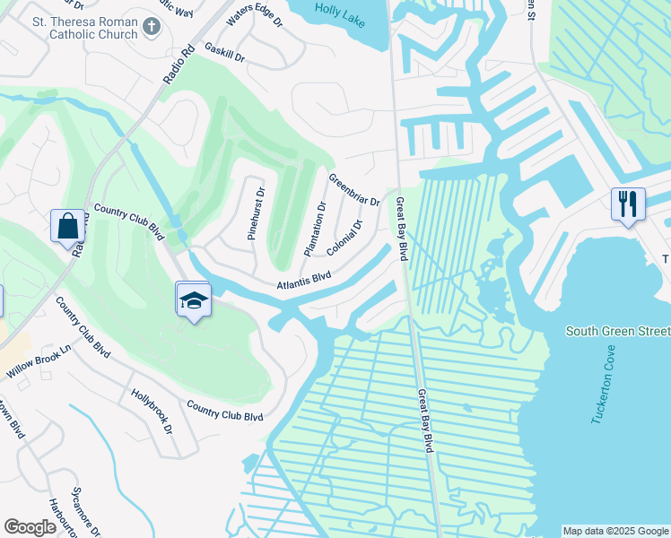 map of restaurants, bars, coffee shops, grocery stores, and more near 42 Atlantis Boulevard in Ocean County
