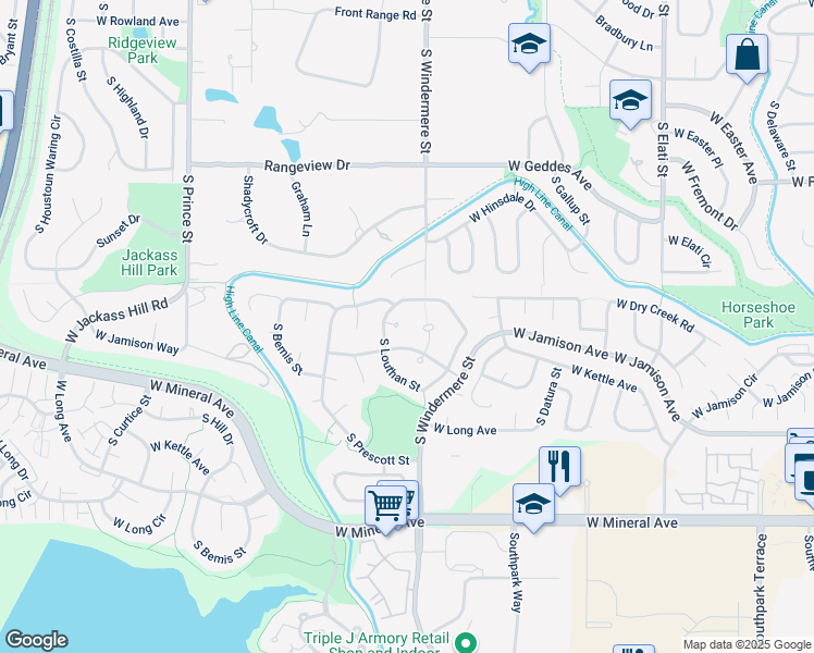 map of restaurants, bars, coffee shops, grocery stores, and more near 1633 West Kettle Avenue in Littleton