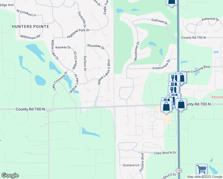 map of restaurants, bars, coffee shops, grocery stores, and more near 2575 Baywood Court in Greenwood