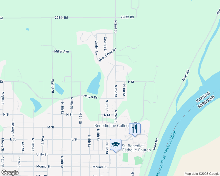 map of restaurants, bars, coffee shops, grocery stores, and more near 1400-1498 N 3rd St in Atchison