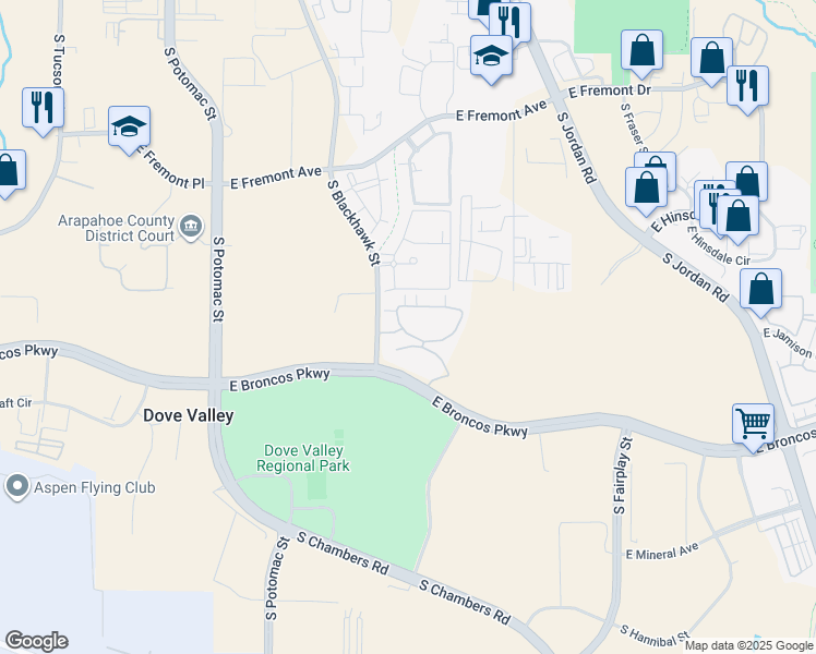 map of restaurants, bars, coffee shops, grocery stores, and more near 7550 South Blackhawk Street in Englewood