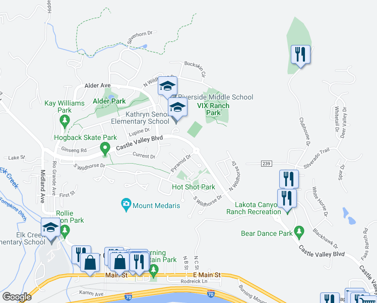 map of restaurants, bars, coffee shops, grocery stores, and more near 123 East Cathedral Court in New Castle