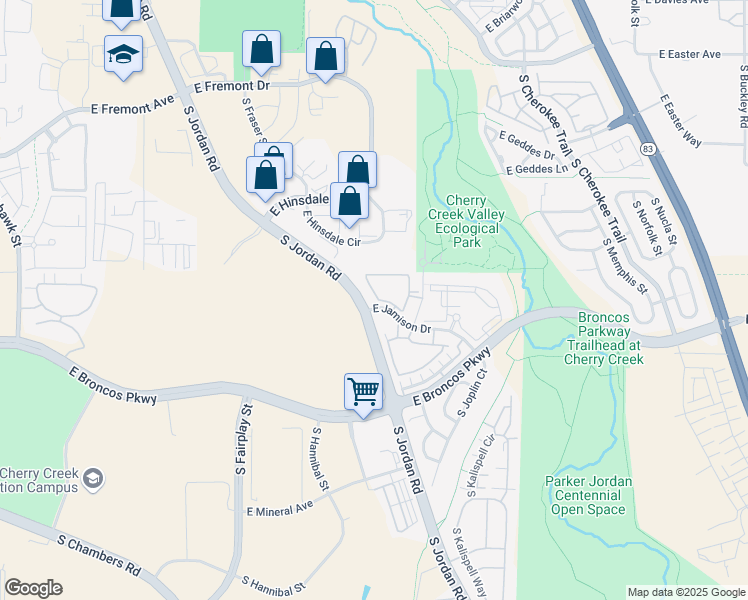 map of restaurants, bars, coffee shops, grocery stores, and more near 15611 East Jamison Drive in Englewood