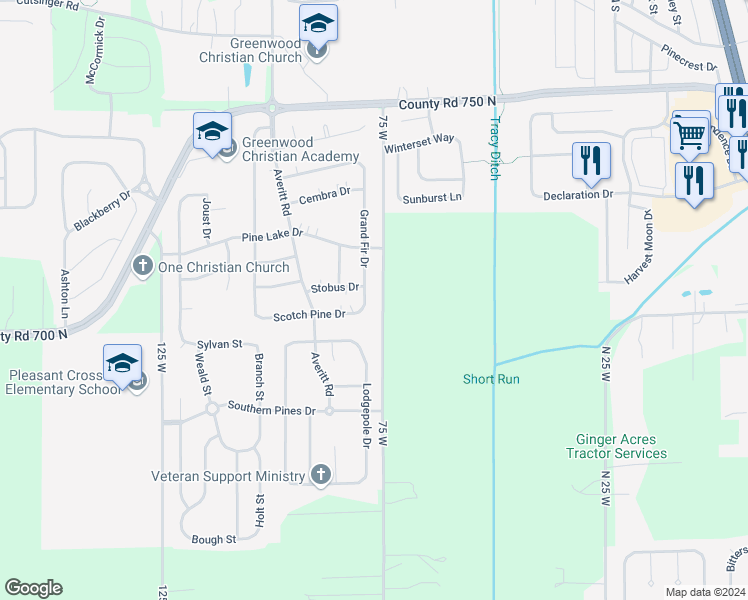 map of restaurants, bars, coffee shops, grocery stores, and more near 2749 Grand Fir Drive in Greenwood