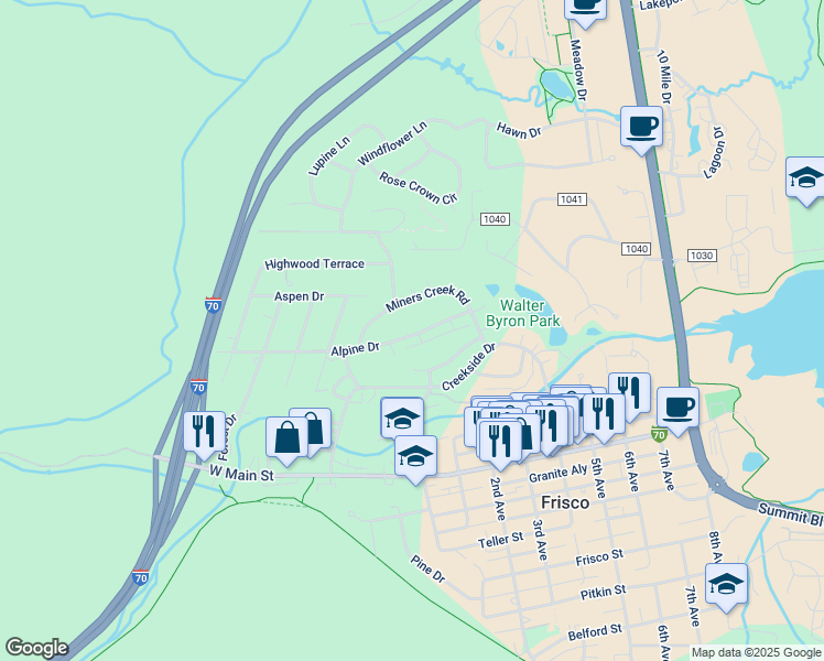 map of restaurants, bars, coffee shops, grocery stores, and more near 15 Alpine Road in Dillon