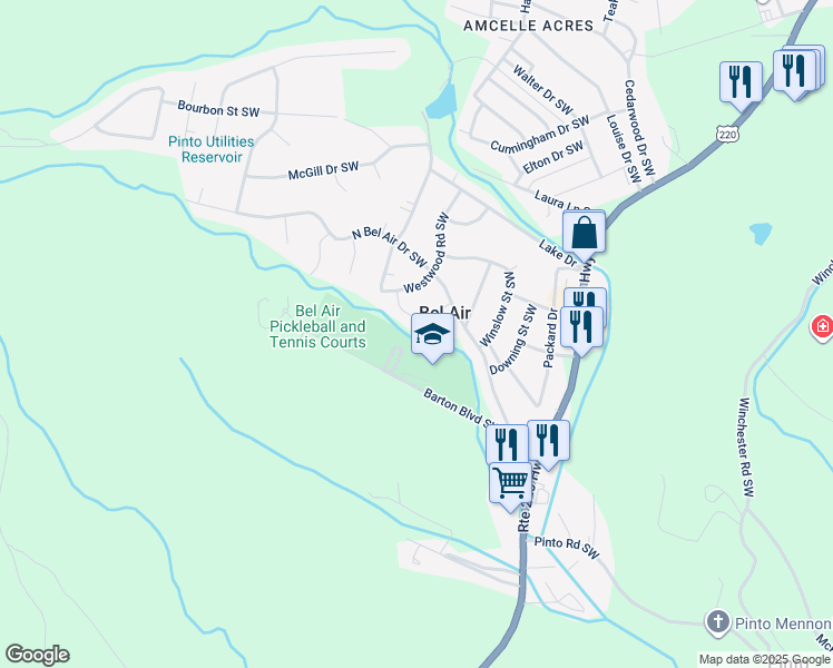 map of restaurants, bars, coffee shops, grocery stores, and more near 14401 Barton Boulevard Southwest in Cumberland