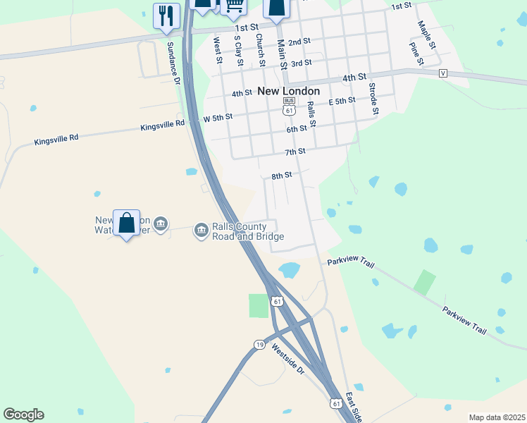 map of restaurants, bars, coffee shops, grocery stores, and more near 212 McQua Estates Loop in New London
