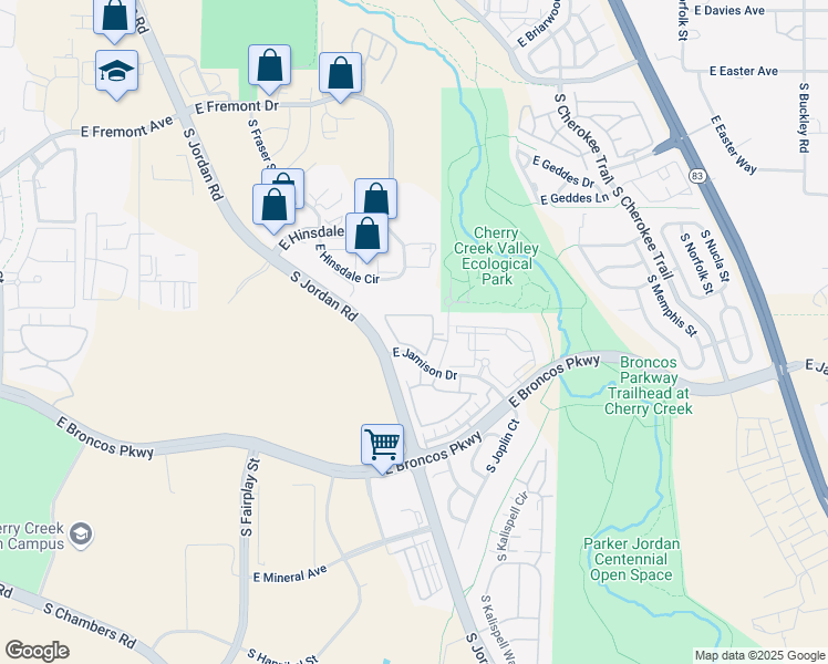 map of restaurants, bars, coffee shops, grocery stores, and more near 15534 East Hinsdale Circle in Centennial