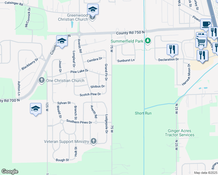 map of restaurants, bars, coffee shops, grocery stores, and more near 2717 Grand Fir Drive in Greenwood