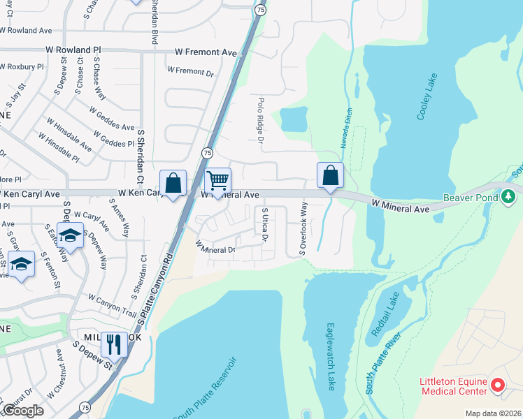 map of restaurants, bars, coffee shops, grocery stores, and more near 4520 West Mineral Avenue in Littleton