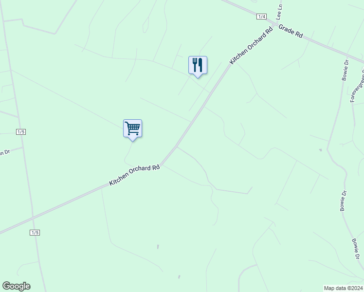 map of restaurants, bars, coffee shops, grocery stores, and more near County Route 1 in Falling Waters