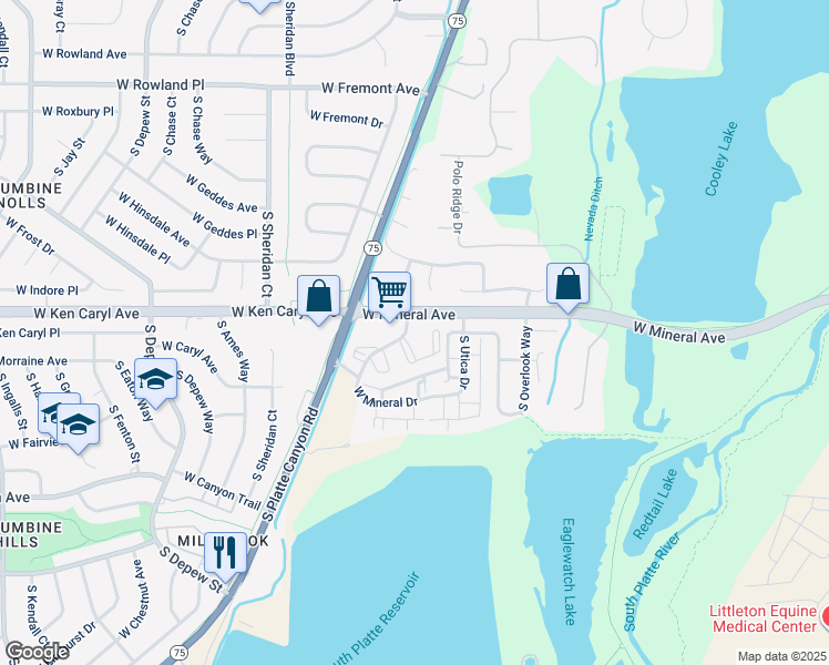 map of restaurants, bars, coffee shops, grocery stores, and more near 4560 West Mineral Avenue in Littleton
