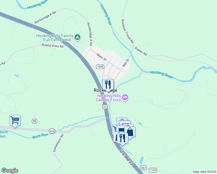 map of restaurants, bars, coffee shops, grocery stores, and more near in Rockbridge