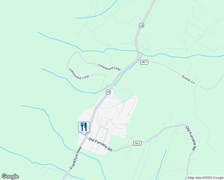 map of restaurants, bars, coffee shops, grocery stores, and more near 3022 Frankfort Highway in Ridgeley