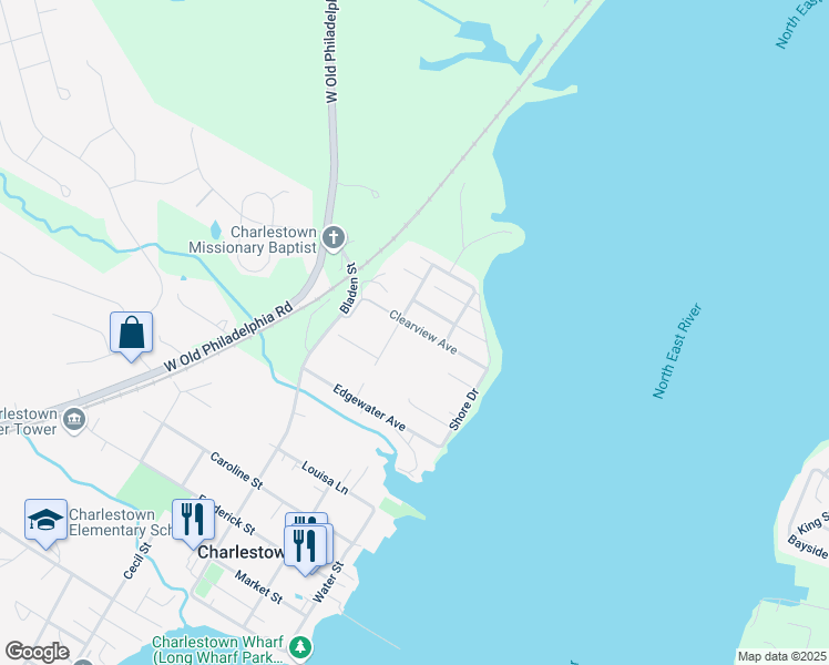 map of restaurants, bars, coffee shops, grocery stores, and more near 57 Clearview Avenue in North East
