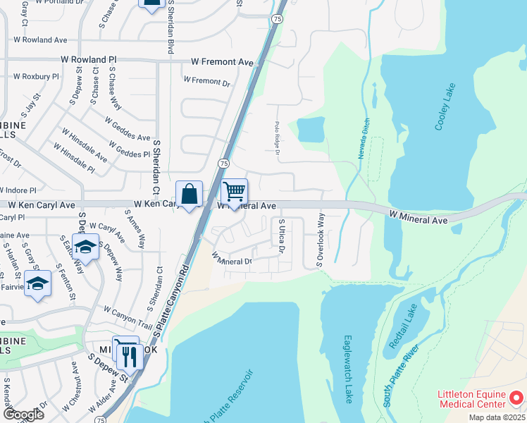 map of restaurants, bars, coffee shops, grocery stores, and more near 4520 West Mineral Avenue in Littleton