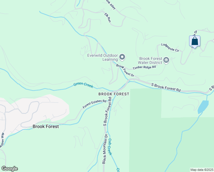 map of restaurants, bars, coffee shops, grocery stores, and more near 7392 Brook Forest Way in Evergreen