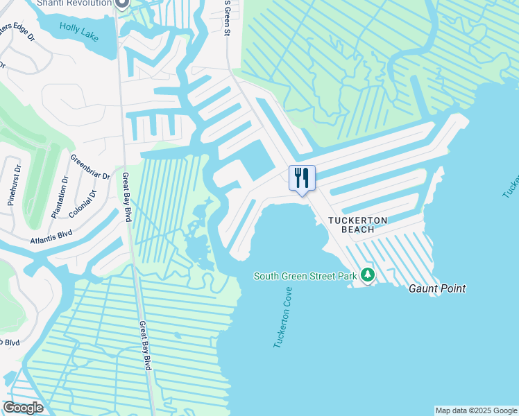 map of restaurants, bars, coffee shops, grocery stores, and more near 65 Parker Road in Tuckerton