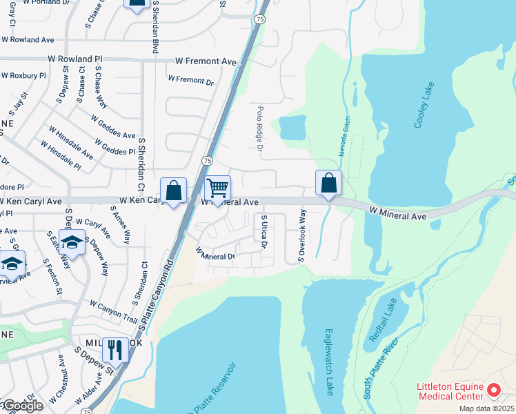 map of restaurants, bars, coffee shops, grocery stores, and more near 4520 West Mineral Avenue in Littleton