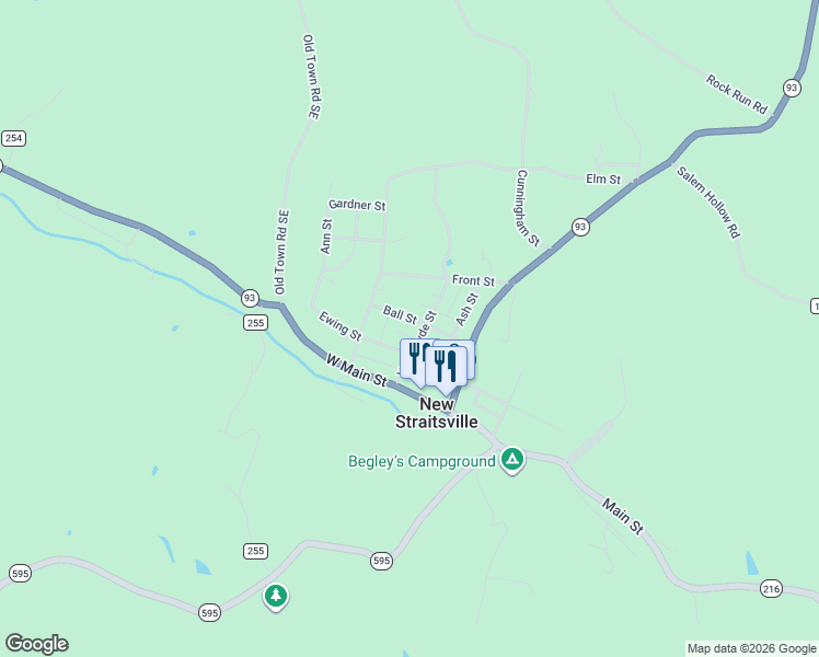 map of restaurants, bars, coffee shops, grocery stores, and more near 210 Ball Street in New Straitsville