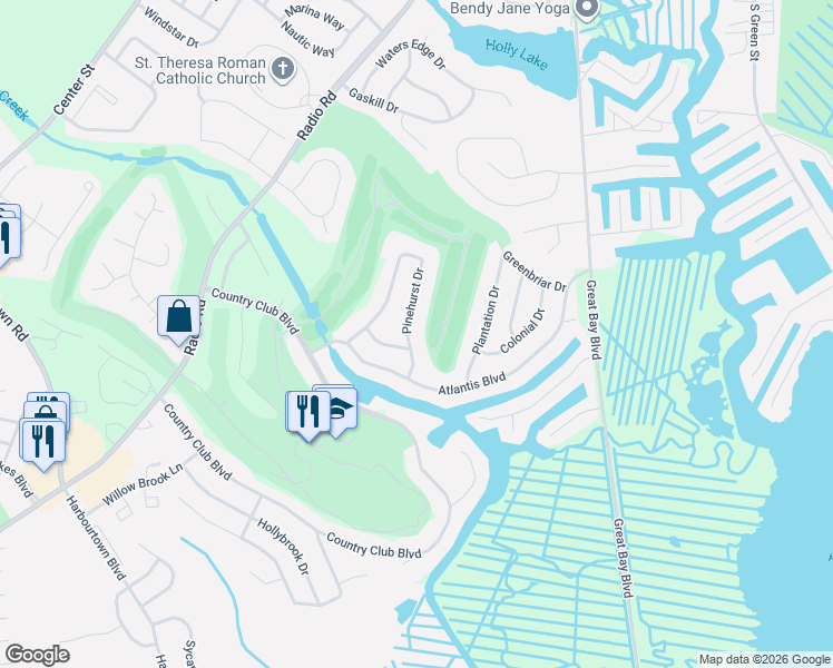map of restaurants, bars, coffee shops, grocery stores, and more near 47 Pinehurst Drive in Little Egg Harbor Township