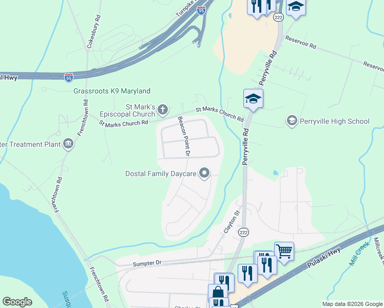 map of restaurants, bars, coffee shops, grocery stores, and more near 500 East Cedar Point Drive in Perryville