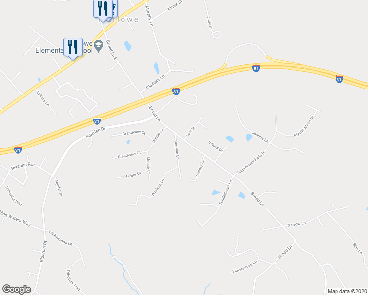 map of restaurants, bars, coffee shops, grocery stores, and more near 1673 Broad Lane in Falling Waters