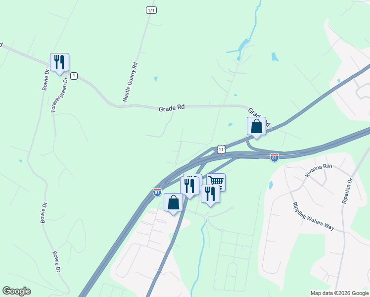 map of restaurants, bars, coffee shops, grocery stores, and more near 101 Carvers Way in Falling Waters