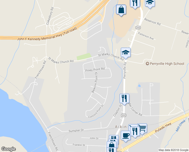 map of restaurants, bars, coffee shops, grocery stores, and more near 401 Cedar Point Drive West in Perryville